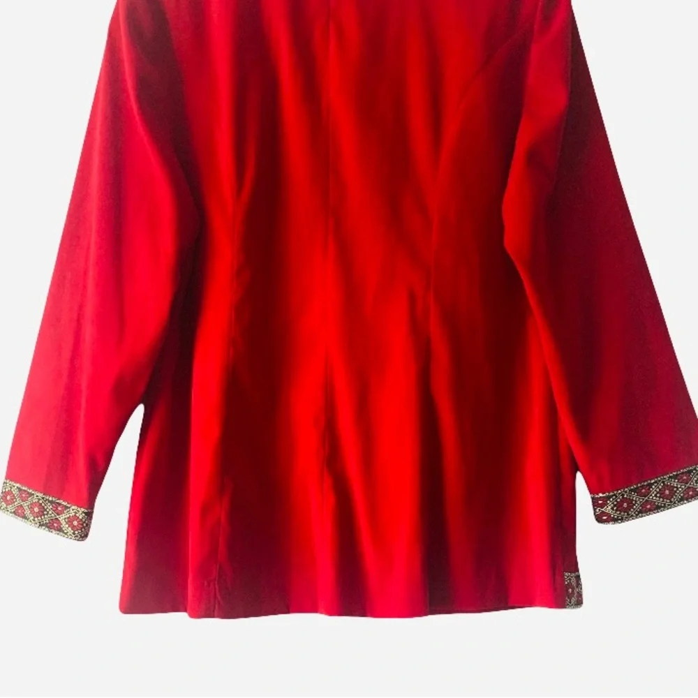 Vintage Jessica Howard Red Embroidered Trim Blazer Jacket Women Size 18 Holiday